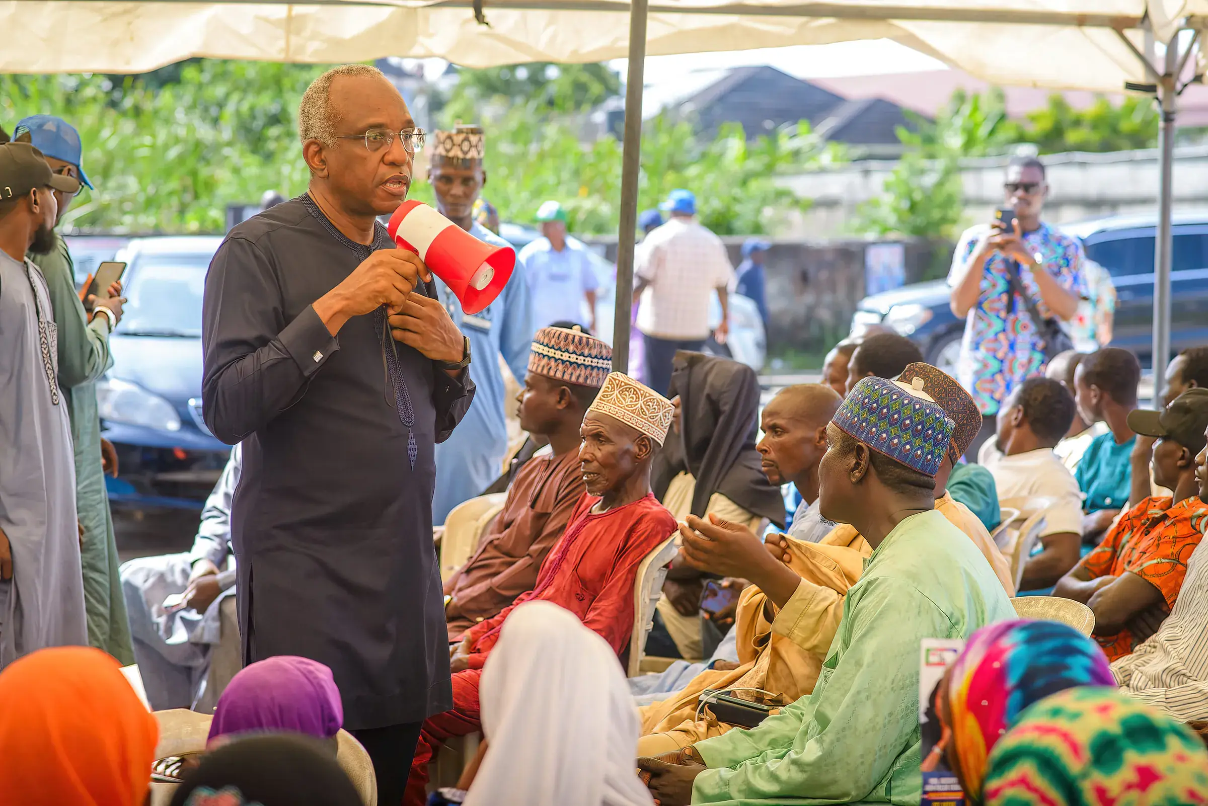 Funso Doherty with people at CCI Ikeja and the Arewa community meeting.