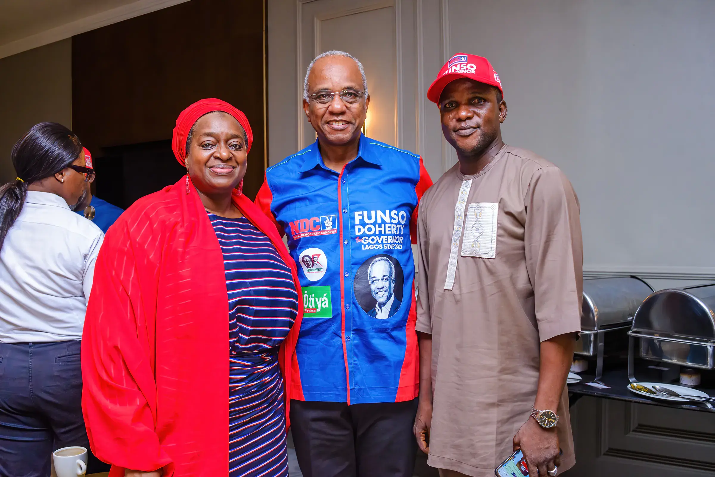 Funso Doherty with people at The Platform town hall.