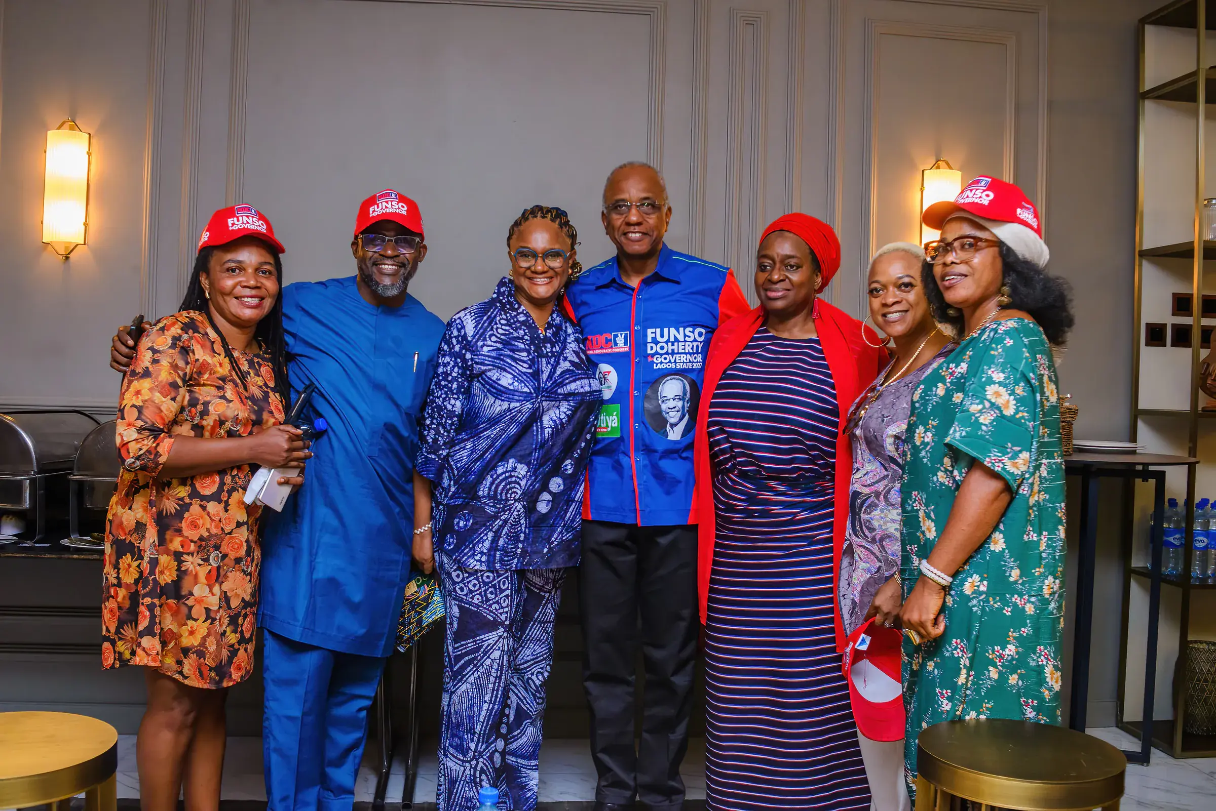 Funso Doherty and Dr Orode Doherty with others at The Platform town hall.